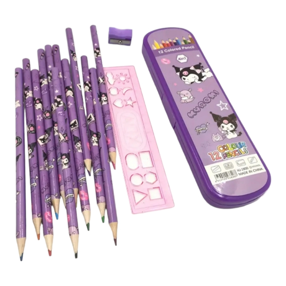 Kuromi Color Pencil Set (12) With Sharpener and Ruler